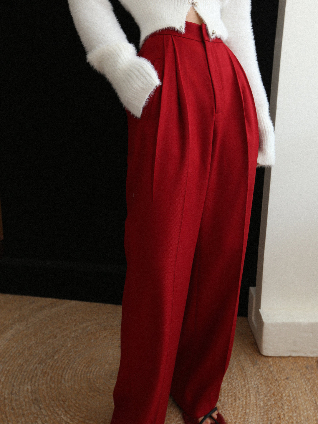Middle Waist Pleated Tapered Pants  Liora Lane Boutique Pants Red / XL 49.00