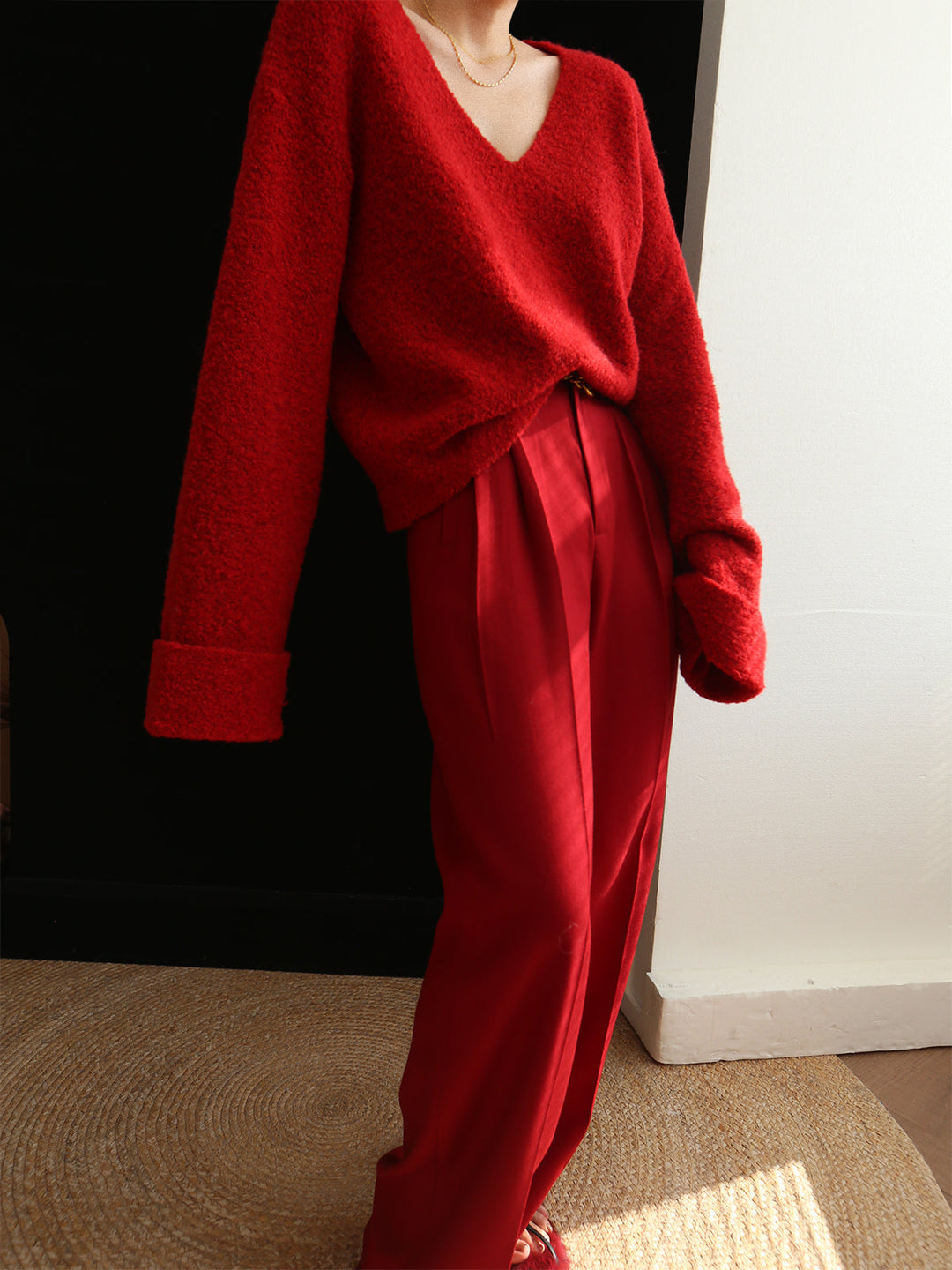 Knit Solid V-neck Long Sleeve Sweater  Liora Lane Boutique Sweaters