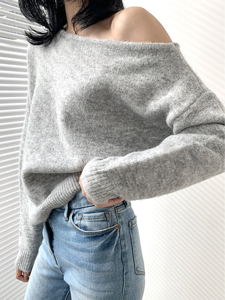 One Shoulder Asymmetric Sweater  Liora Lane Boutique Sweaters Grey / XL 39.00