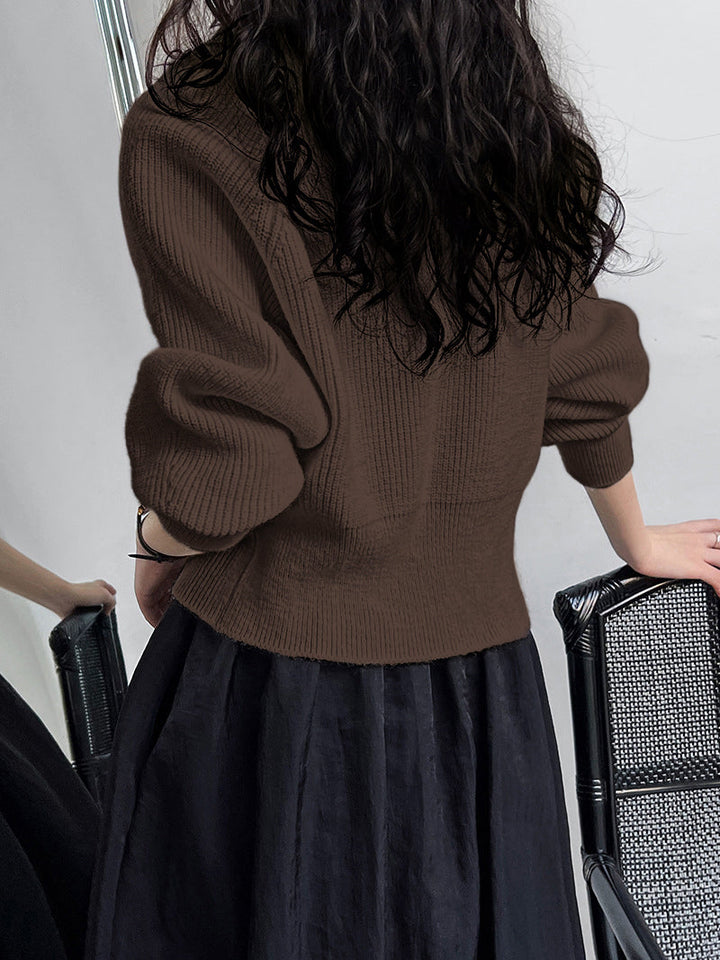 Patchwork V-neck Button Sweater  Liora Lane Boutique Sweaters