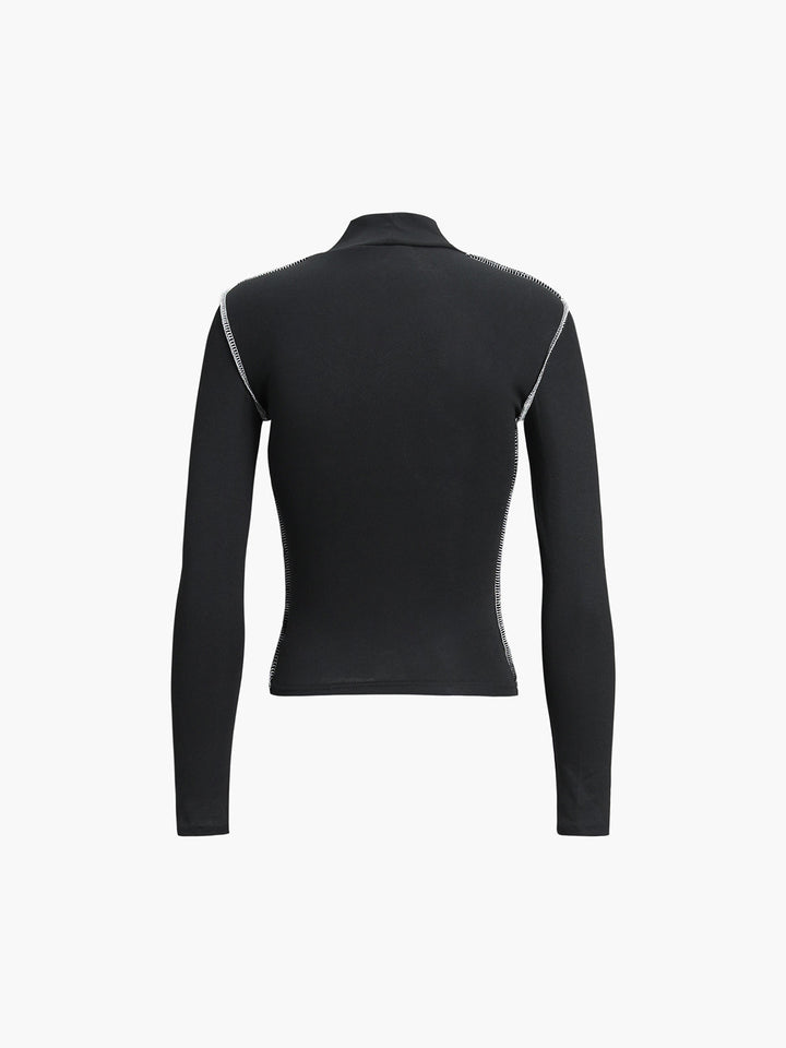 Contrast Trim Mock Neck Long Sleeve Top  Liora Lane Boutique T-Shirts