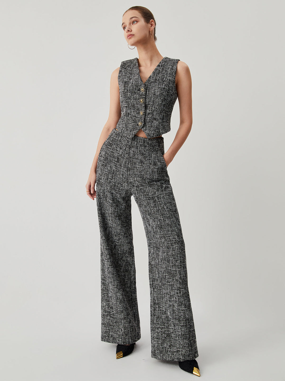 Old Money Tweed Straight Leg Pocket Pants  Liora Lane Boutique Pants Black / XL 54.00