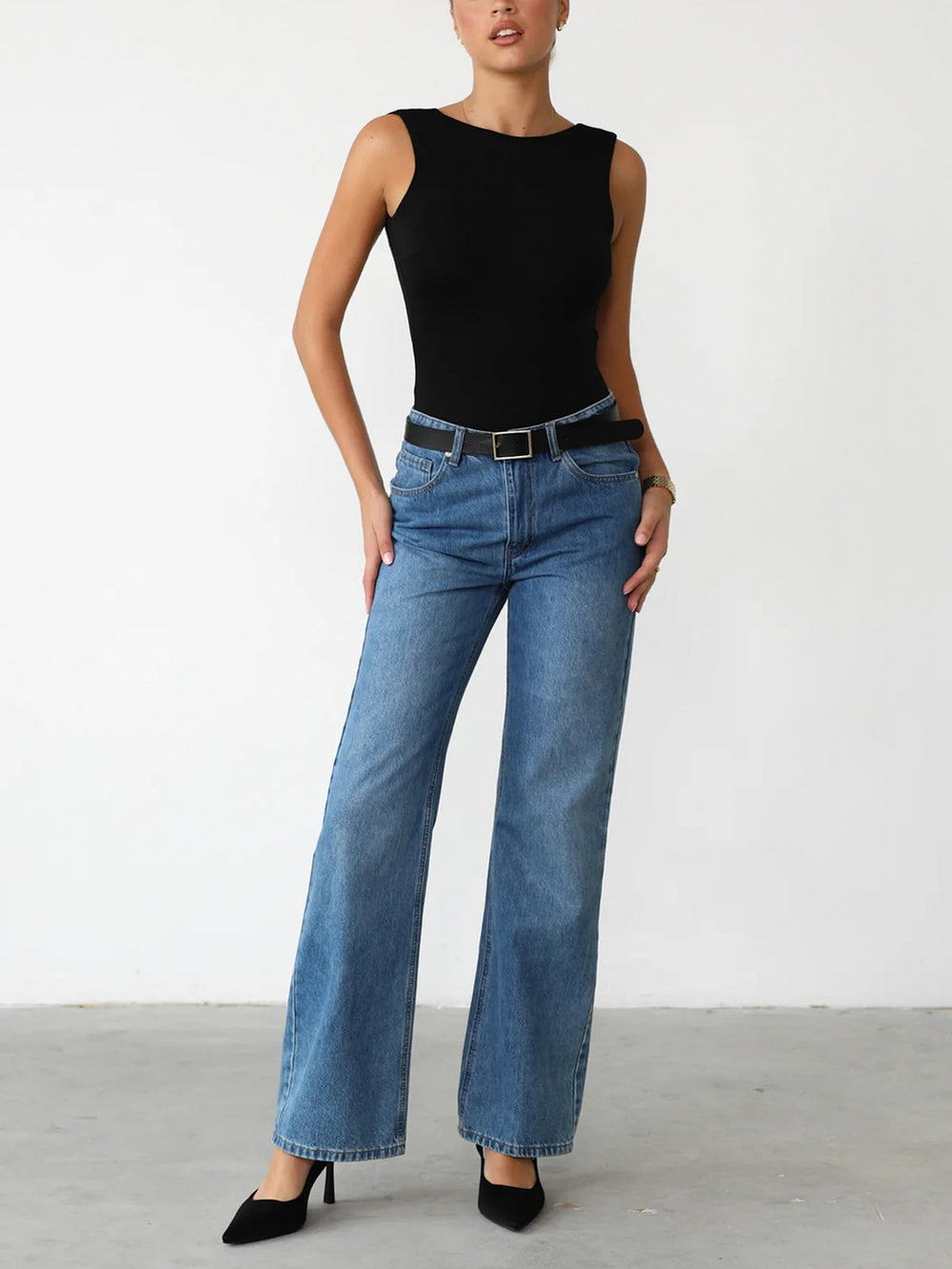 Slinky Open Back Sleeveless Bodysuit  Liora Lane Boutique Bodysuits