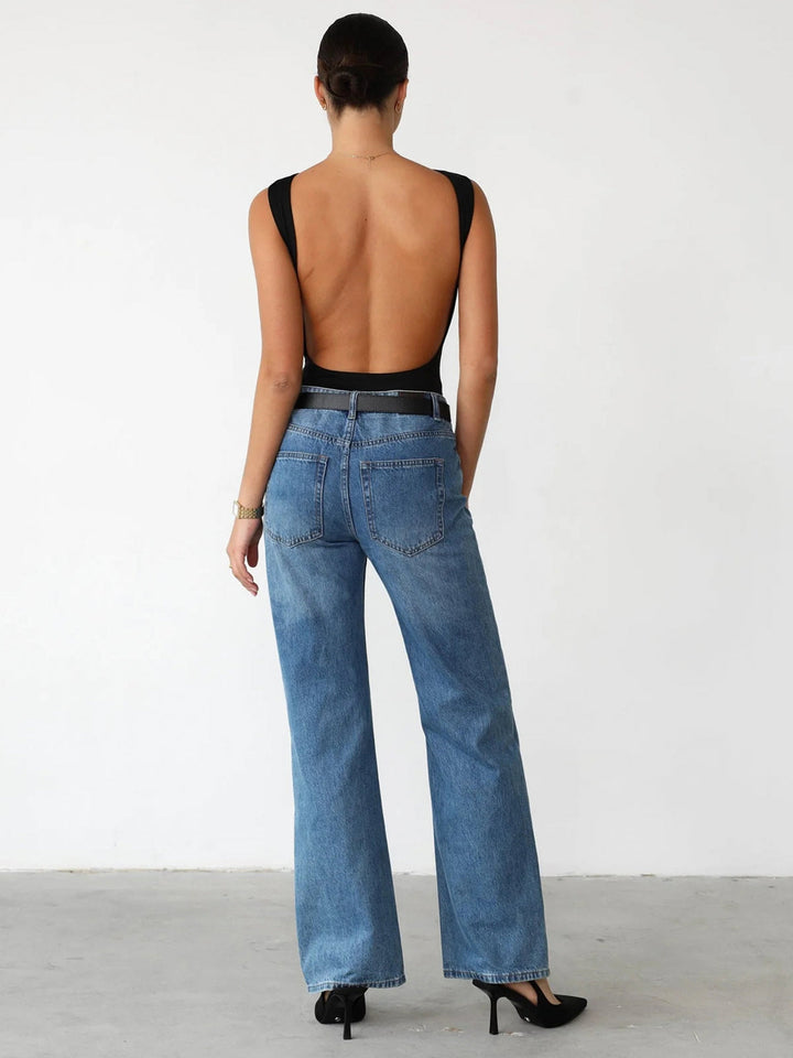 Slinky Open Back Sleeveless Bodysuit  Liora Lane Boutique Bodysuits