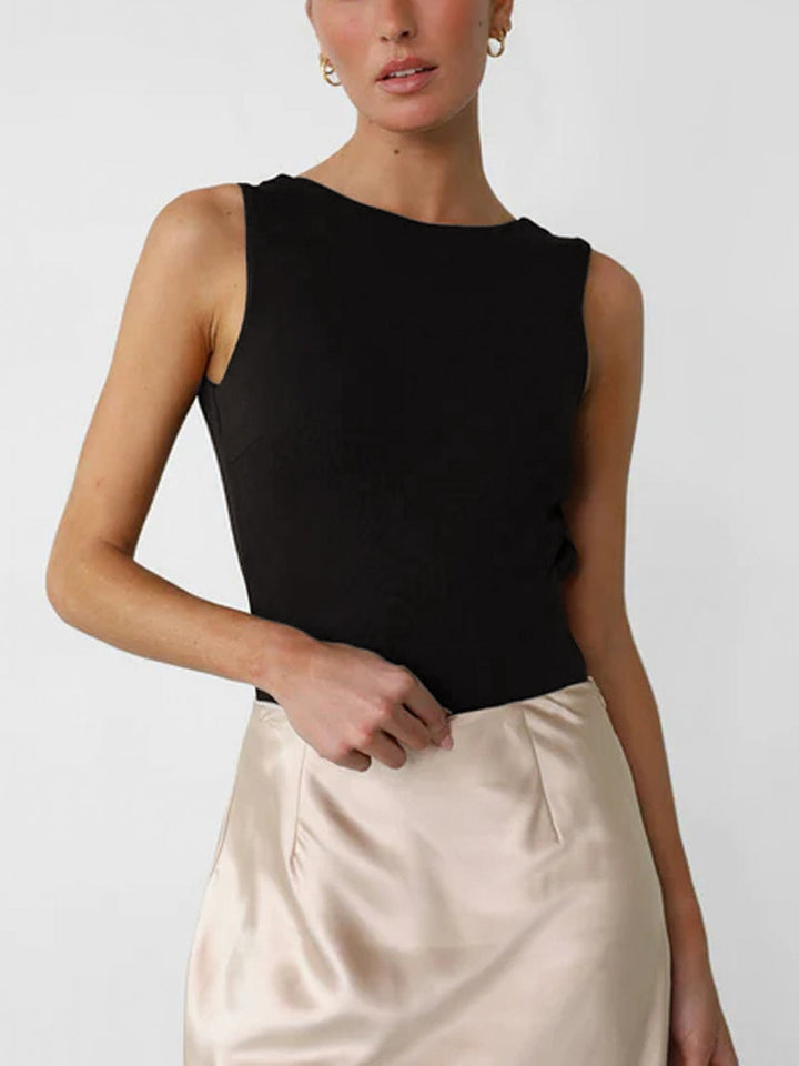 Slinky Open Back Sleeveless Bodysuit  Liora Lane Boutique Bodysuits