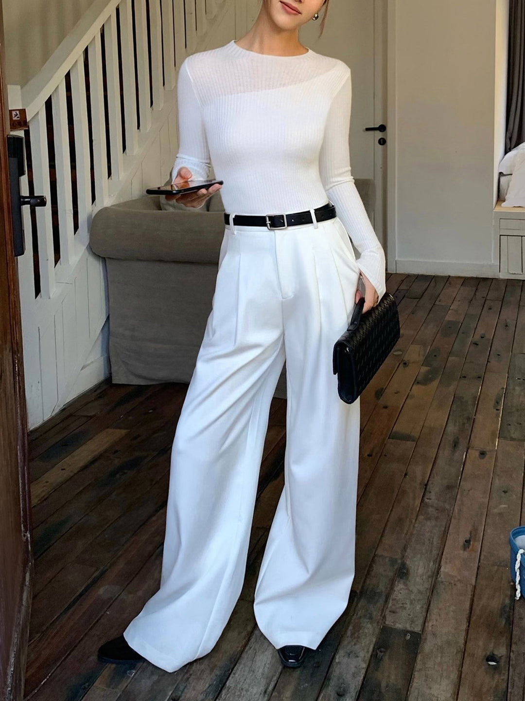 Knit Ribbed Crew Neck Asymmetric Top  Liora Lane Boutique Knit Tops