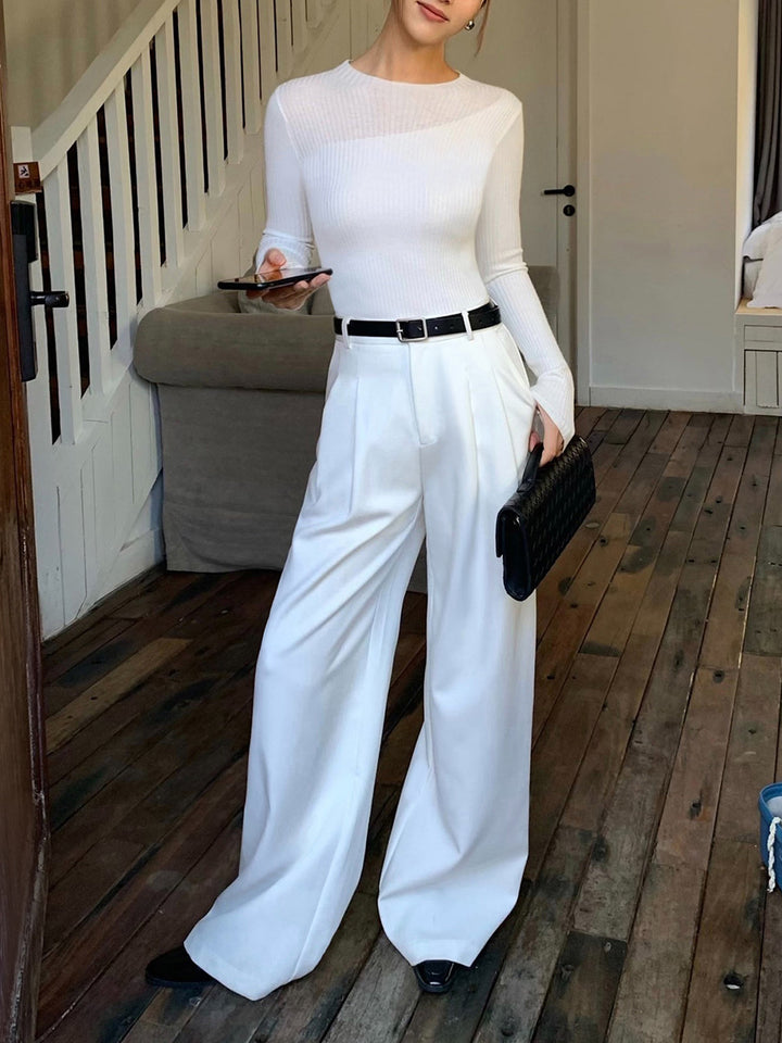 Knit Ribbed Crew Neck Asymmetric Top  Liora Lane Boutique Knit Tops