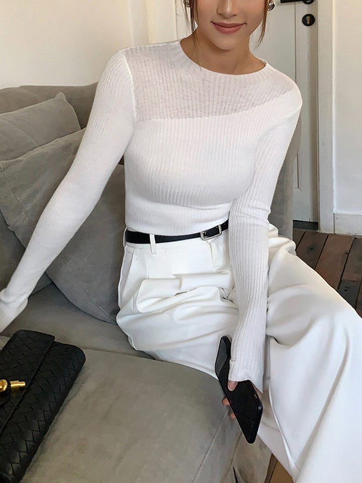 Knit Ribbed Crew Neck Asymmetric Top  Liora Lane Boutique Knit Tops