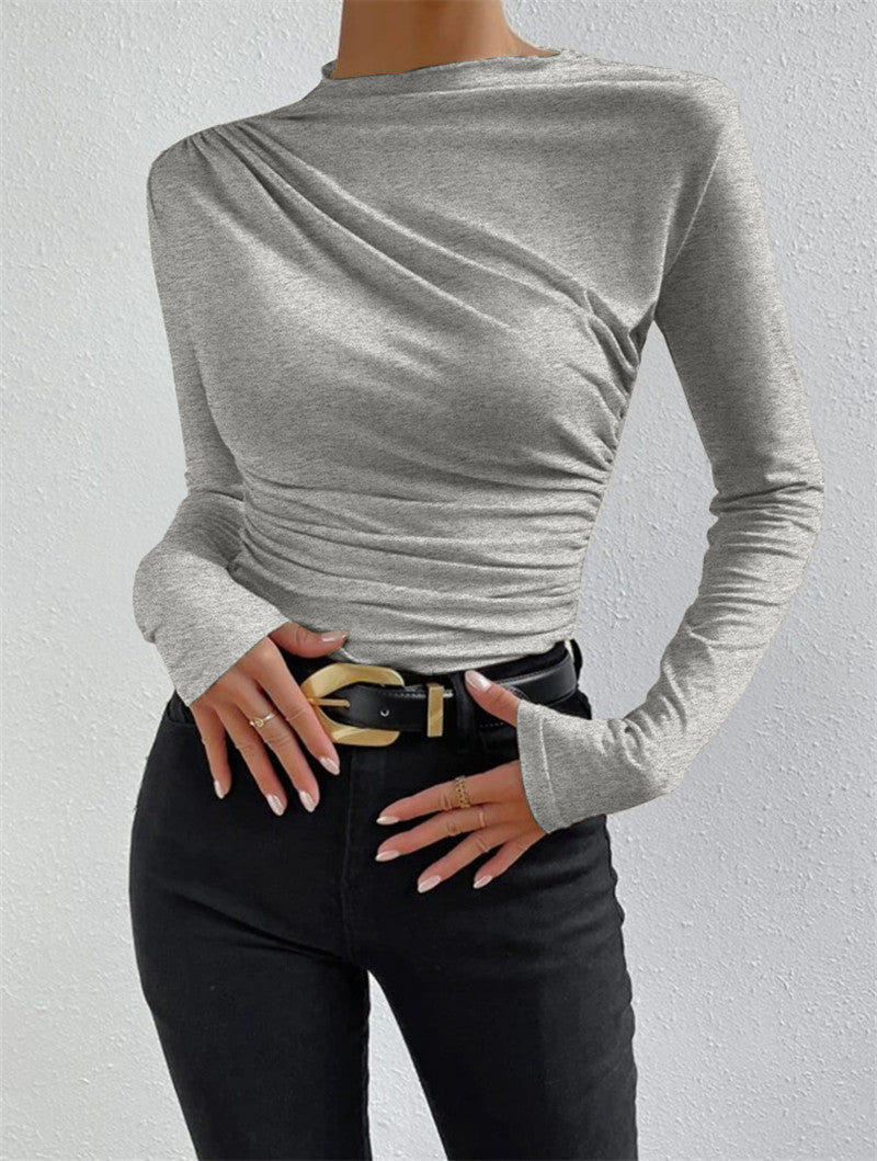 Ruching Long Sleeve Shirt  Liora Lane Boutique T-Shirts Light Grey / XL 22.00