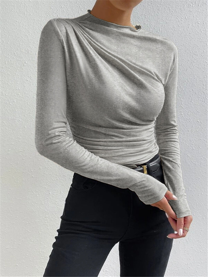 Ruching Long Sleeve Shirt  Liora Lane Boutique T-Shirts
