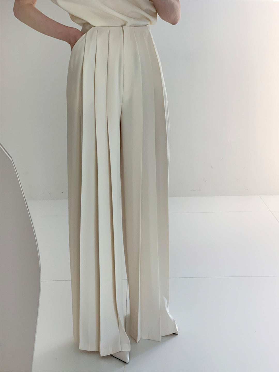 Pleated High Waist Wide Leg Pants  Liora Lane Boutique Pants White / XL 56.00