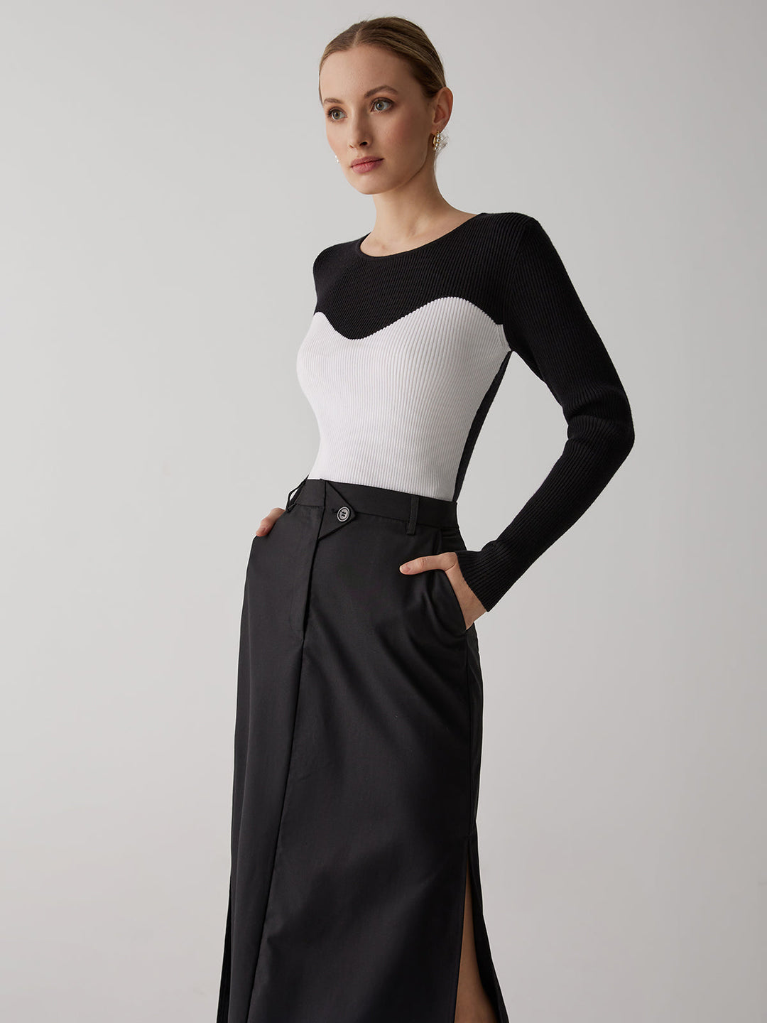 Patchwork Contrast Crew Neck Sweater  Liora Lane Boutique Sweaters