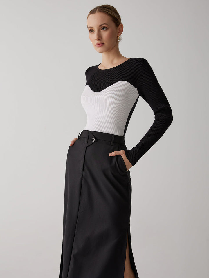 Patchwork Contrast Crew Neck Sweater  Liora Lane Boutique Sweaters