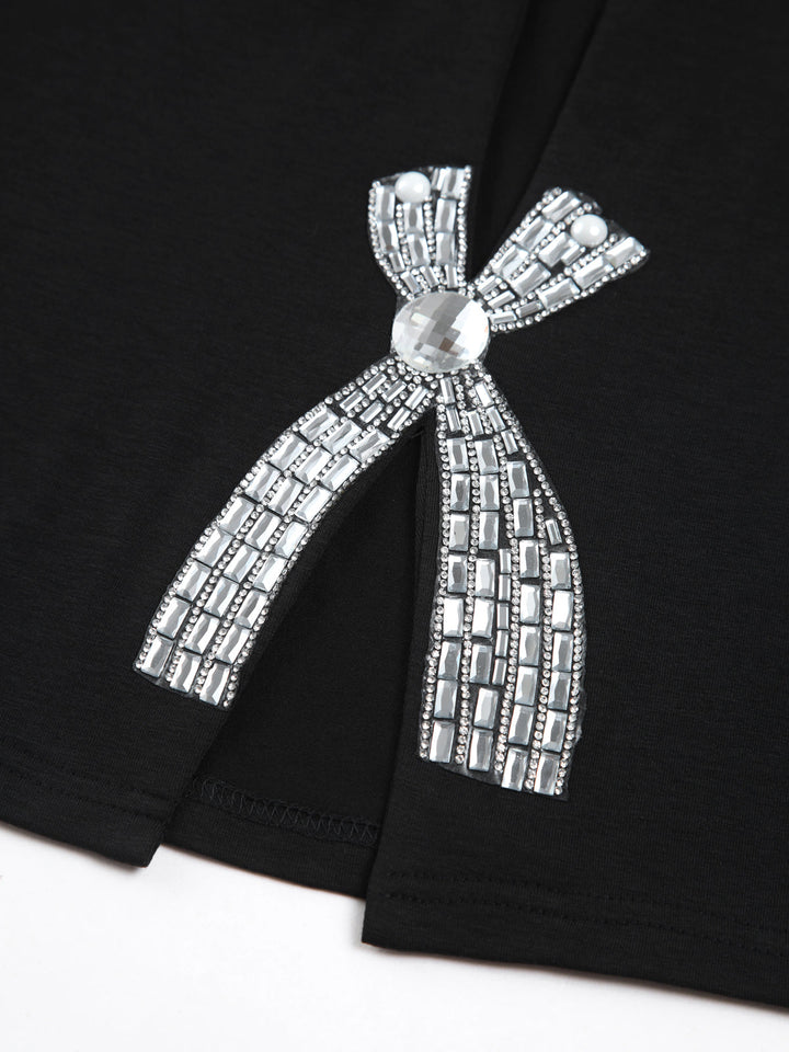 Rhinestone Bow Decorated Top  Liora Lane Boutique T-Shirts