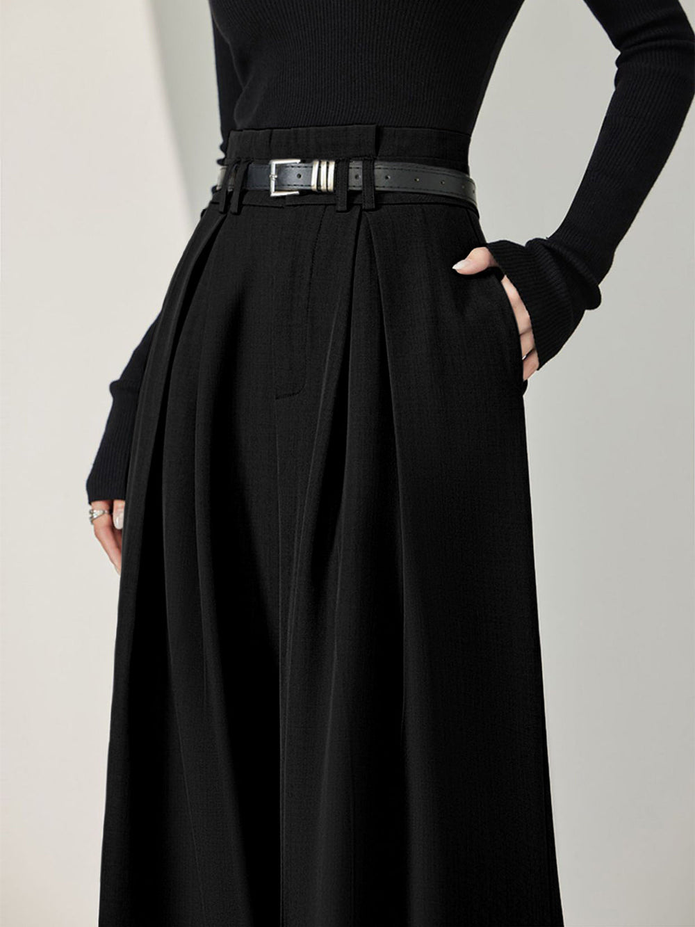 Solid Belted Pleated Wide Leg Pants  Liora Lane Boutique Pants