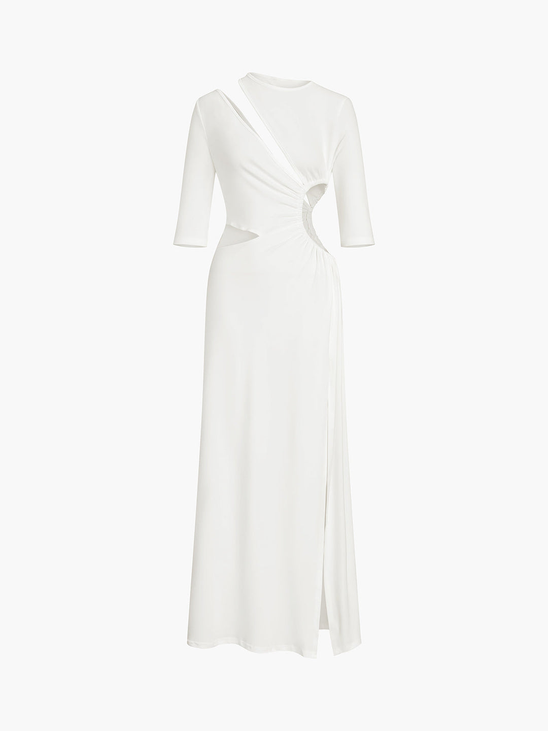 Cut Out Ruched Split Knit Maxi Dress  Liora Lane Boutique Knit Dresses