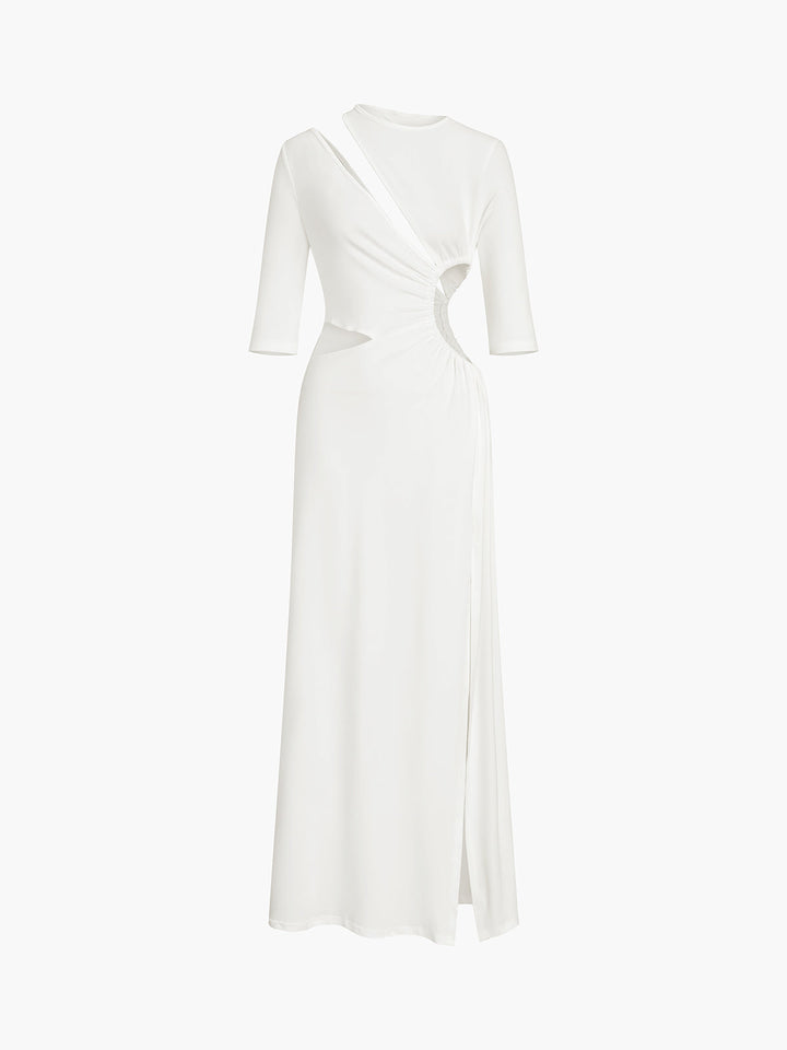 Cut Out Ruched Split Knit Maxi Dress  Liora Lane Boutique Knit Dresses