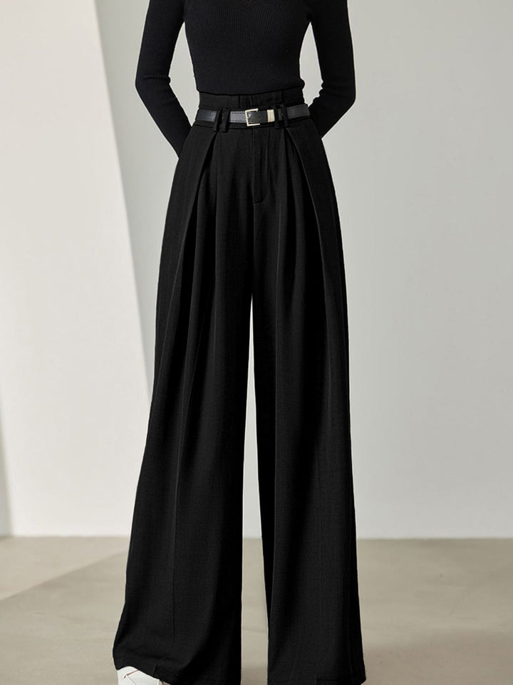 Solid Belted Pleated Wide Leg Pants  Liora Lane Boutique Pants