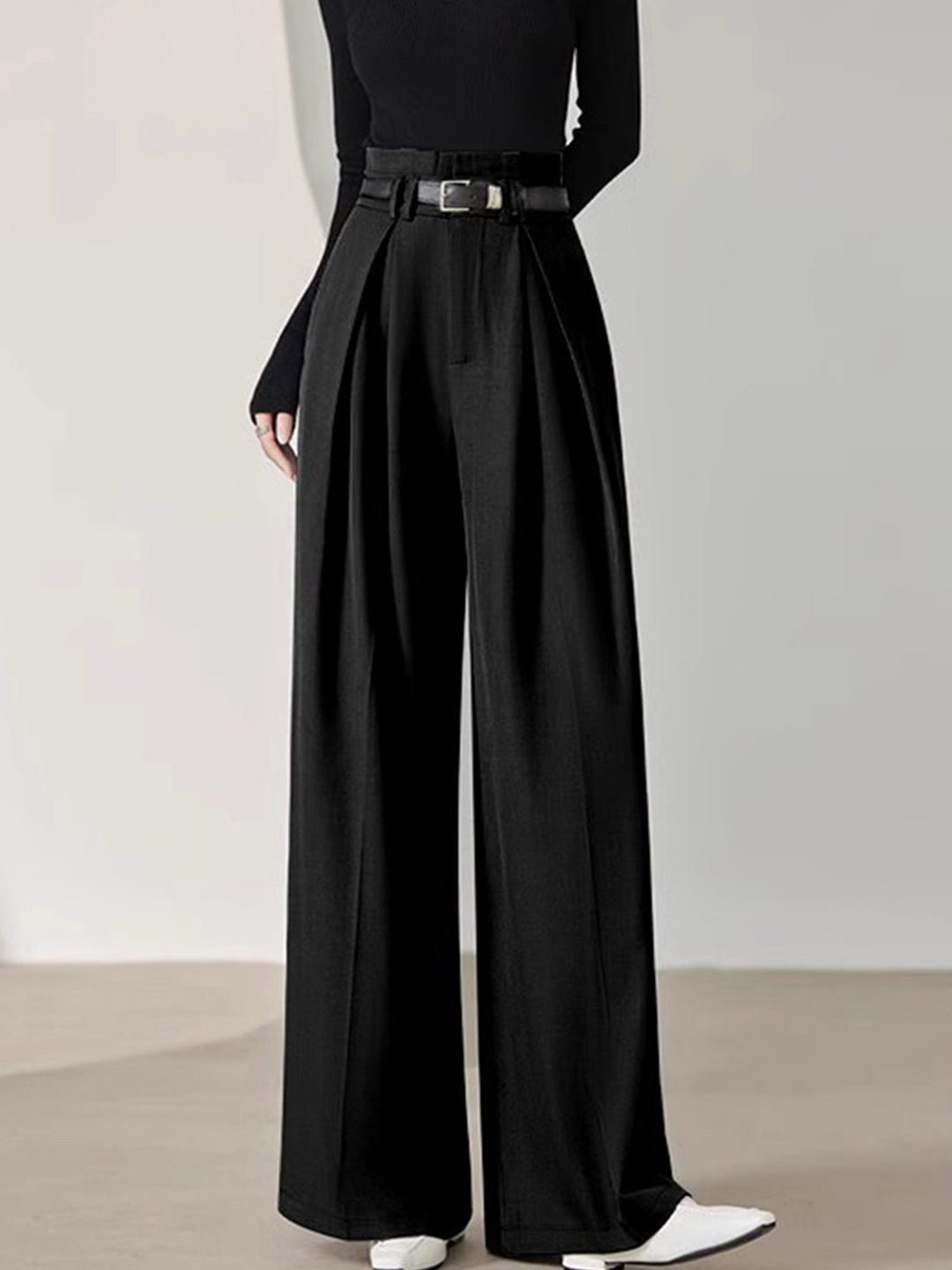 Solid Belted Pleated Wide Leg Pants  Liora Lane Boutique Pants Black / XL 52.00