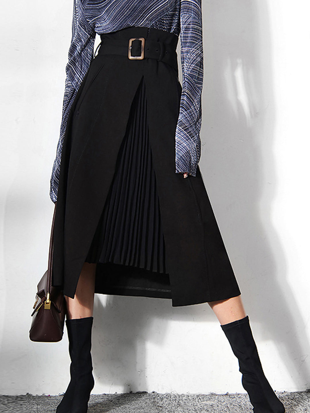 Irregular Package Belted Midi Skirt  Liora Lane Boutique Skirts Black / XL 62.00