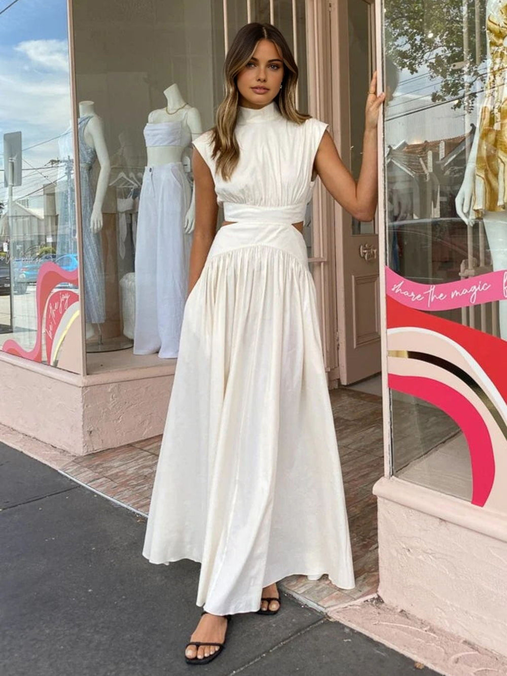 Mock Neck Cut Out Long Dress  Liora Lane Boutique Dresses
