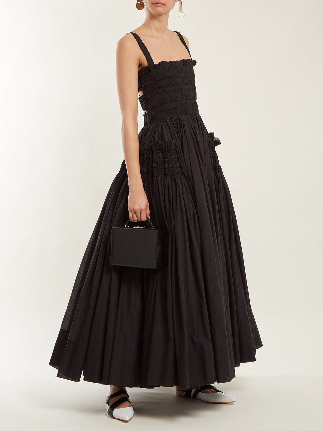 Shirred Pleated Cami Long Dress  Liora Lane Boutique Dresses Black / XL 108.00