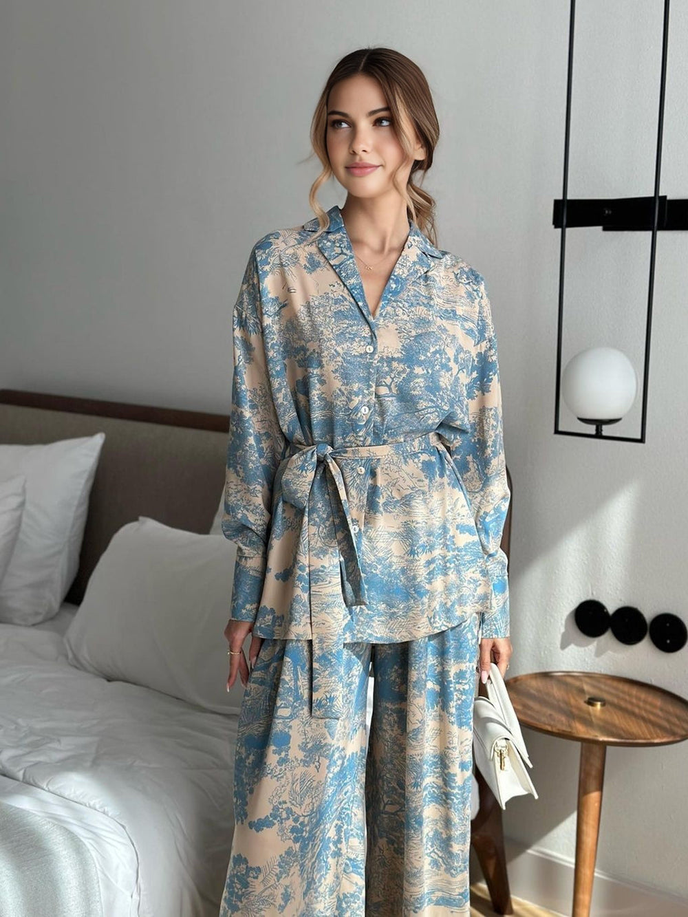 Printed Tie Up Pants Set  Liora Lane Boutique Pant Sets
