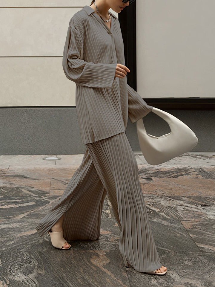 Oversized Leisure Pleat Pockets Two Piece Pants Set  Liora Lane Boutique Pant Sets Khaki / XL 147.99
