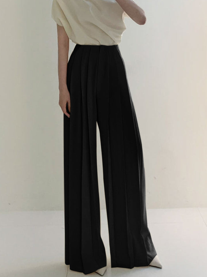 Pleated High Waist Wide Leg Pants  Liora Lane Boutique Pants Black / XL 56.00