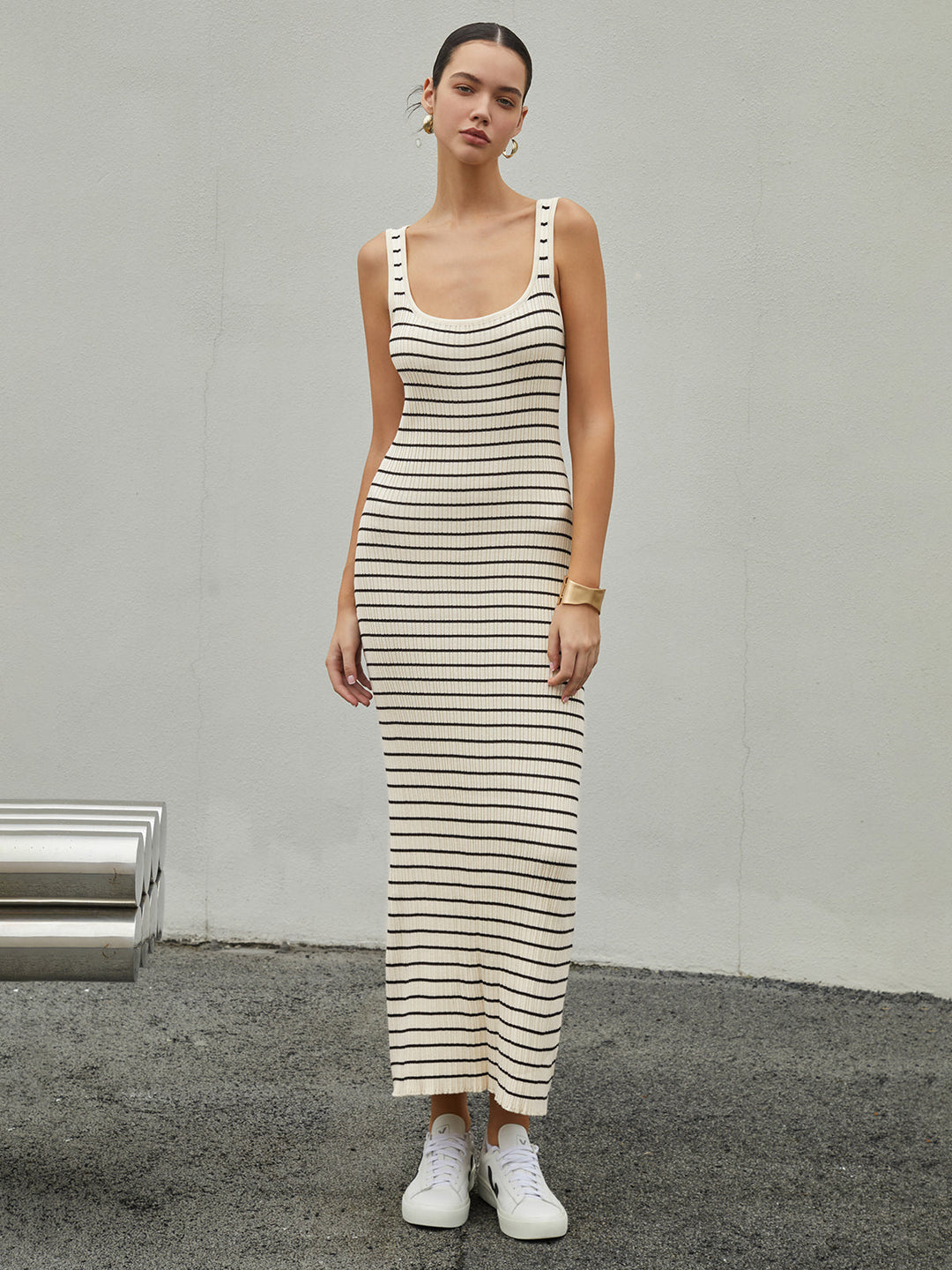 Old Money Aesthetics Stripe Long Knit Dress  Liora Lane Boutique Sweater Dresses