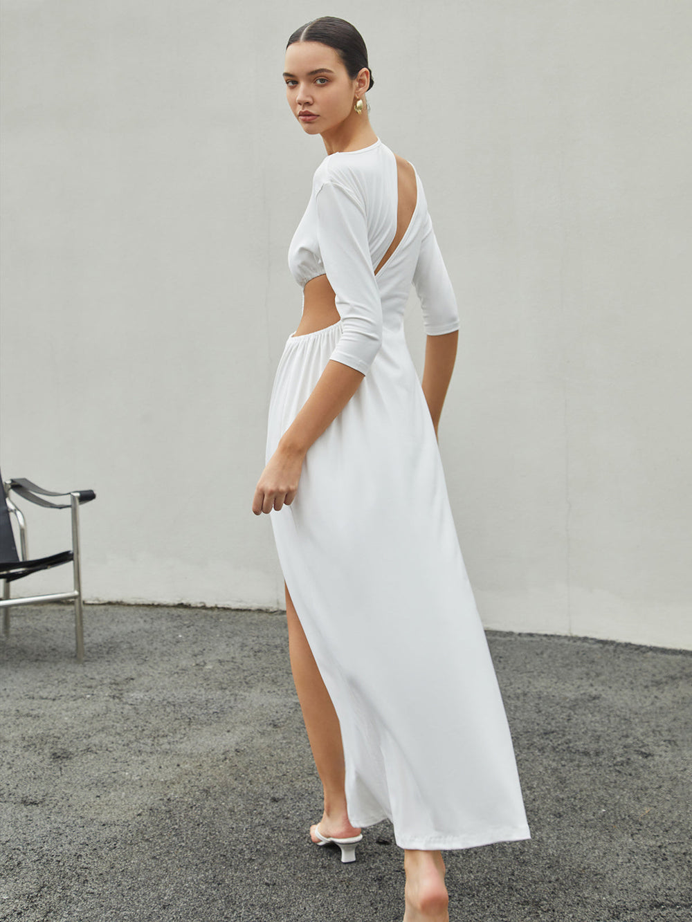 Cut Out Ruched Split Knit Maxi Dress  Liora Lane Boutique Knit Dresses