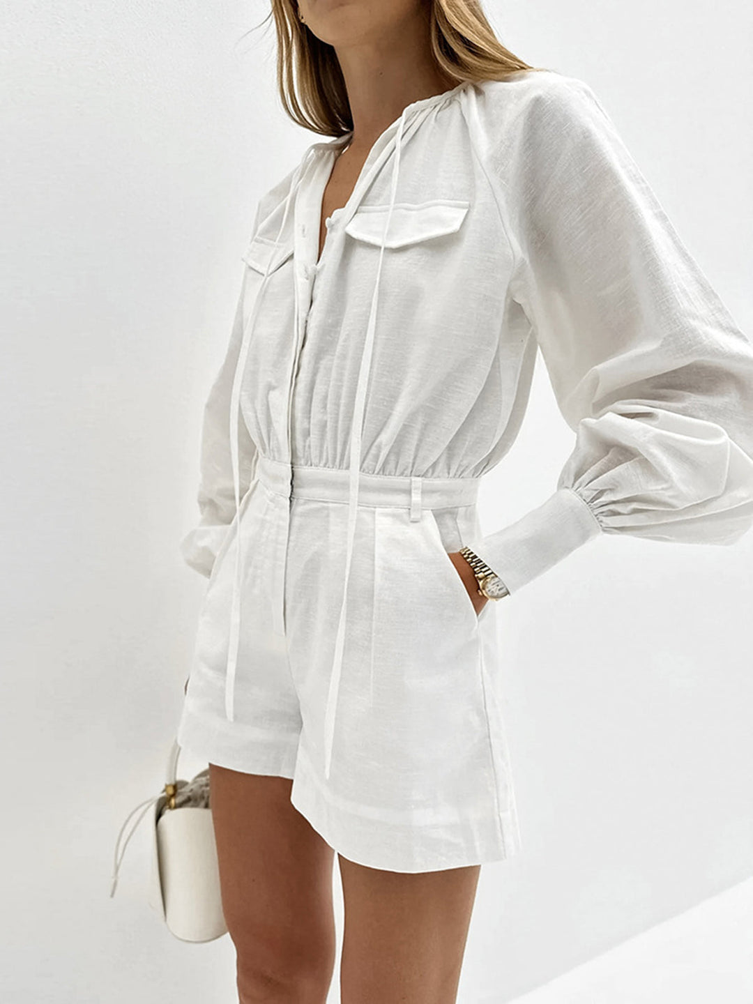 Pure Cotton Pocket Short Jumpsuit  Liora Lane Boutique Jumpsuits White / XL 94.99
