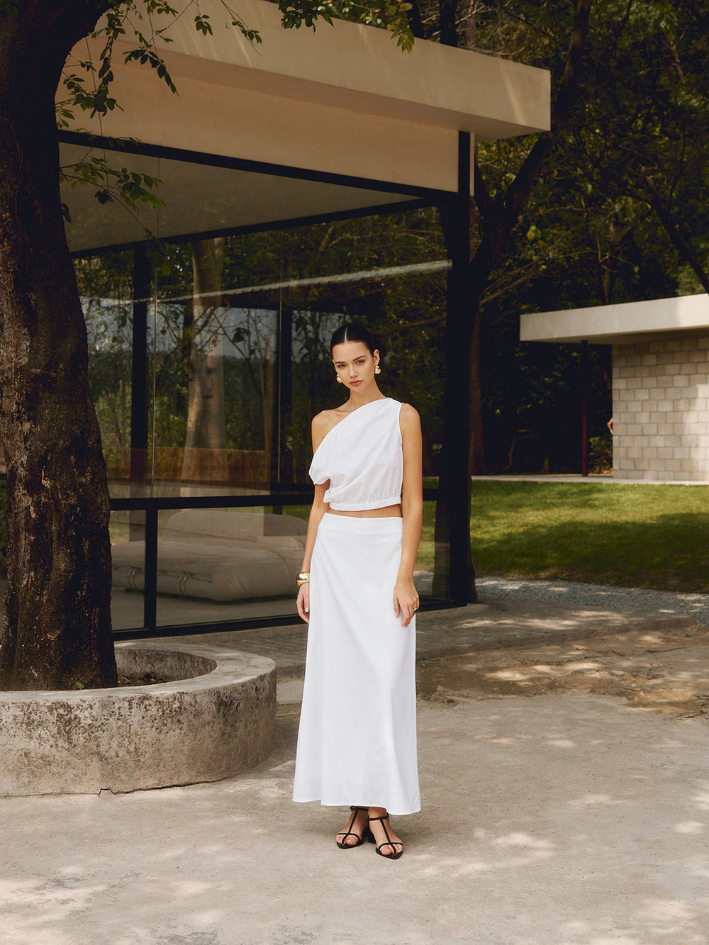 Cotton & Linen One Shoulder Off T-Shirt  Liora Lane Boutique T-Shirts