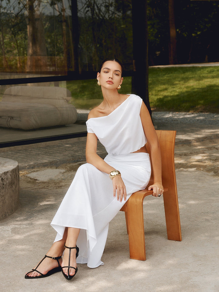 Cotton & Linen One Shoulder Off T-Shirt  Liora Lane Boutique T-Shirts