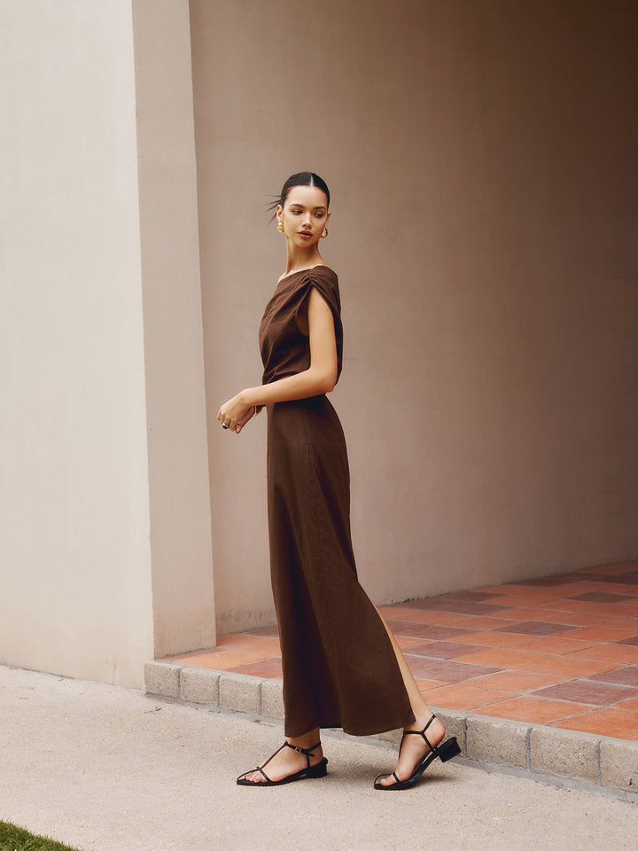 Cotton & Linen Asymmetrical Neck Dress  Liora Lane Boutique Dresses