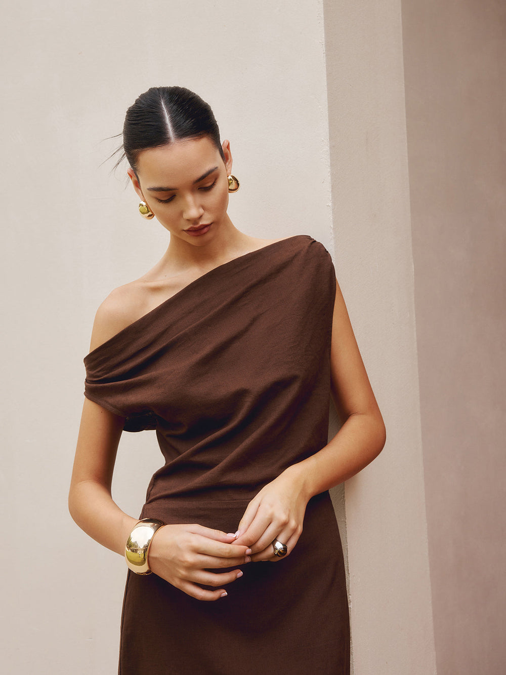 Cotton & Linen Asymmetrical Neck Dress  Liora Lane Boutique Dresses