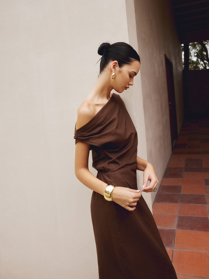 Cotton & Linen Asymmetrical Neck Dress  Liora Lane Boutique Dresses