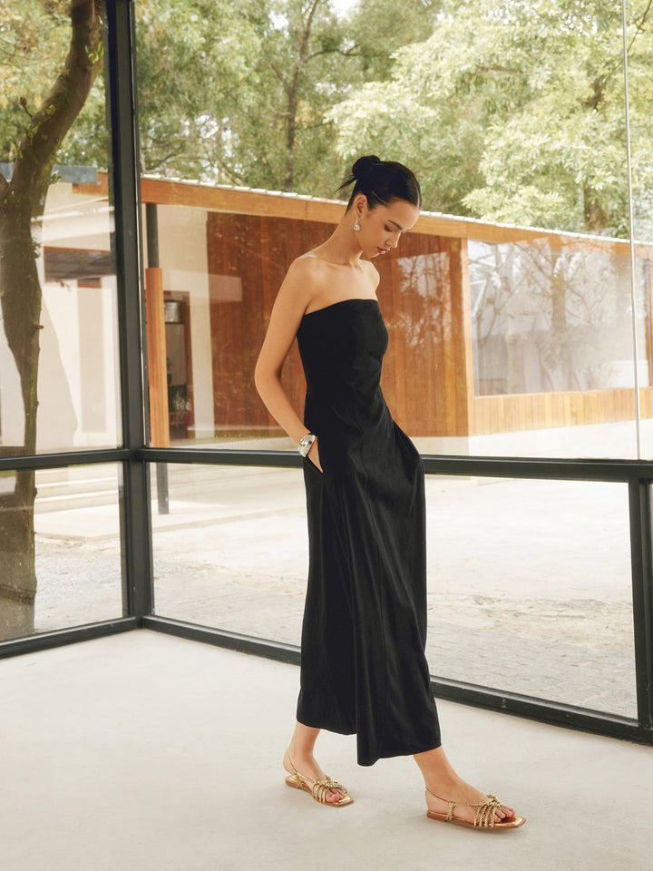 Linen Blends Basic Pockets Tube Long Dress  Liora Lane Boutique Dresses