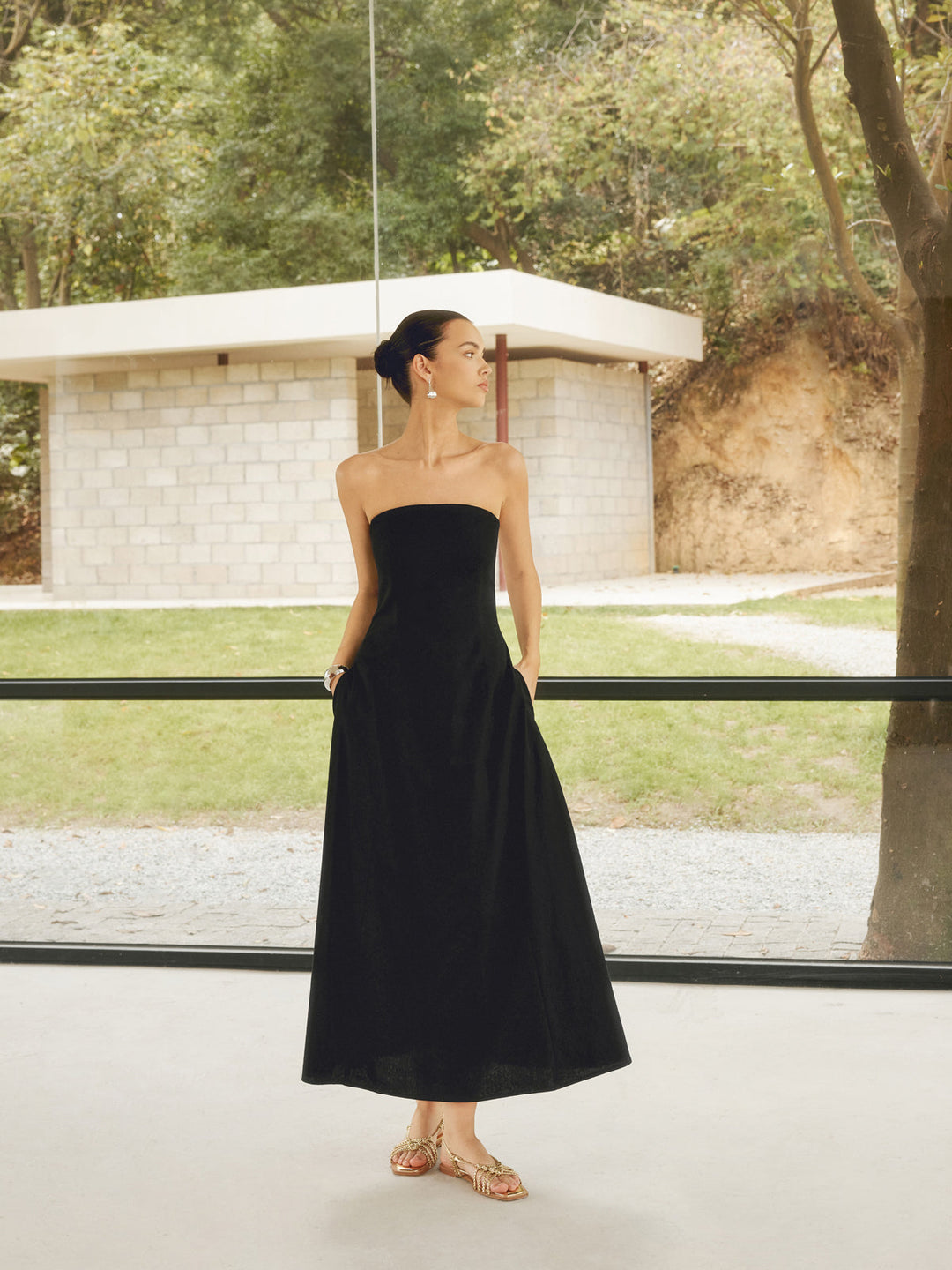 Linen Blends Basic Pockets Tube Long Dress  Liora Lane Boutique Dresses