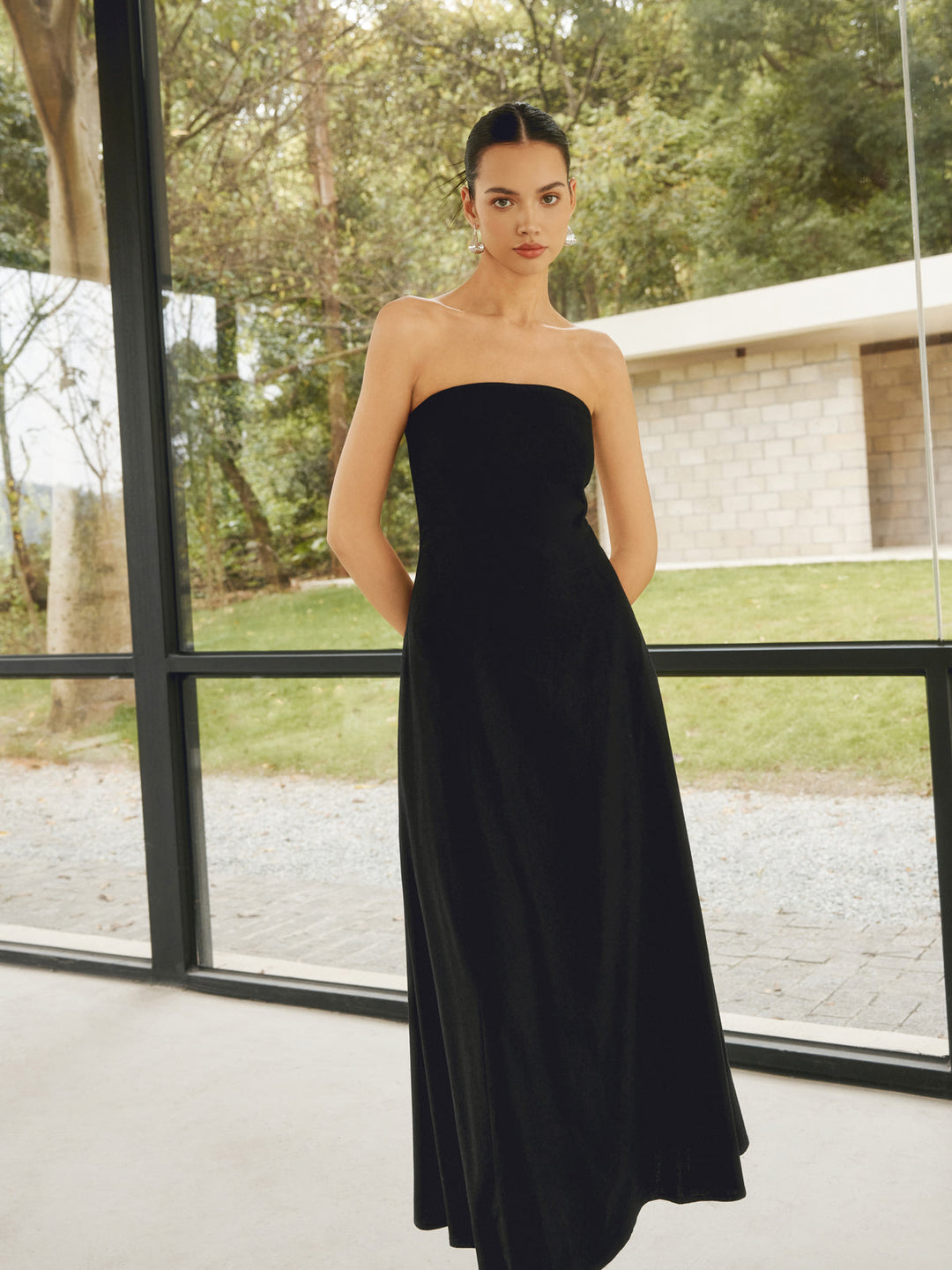 Linen Blends Basic Pockets Tube Long Dress  Liora Lane Boutique Dresses