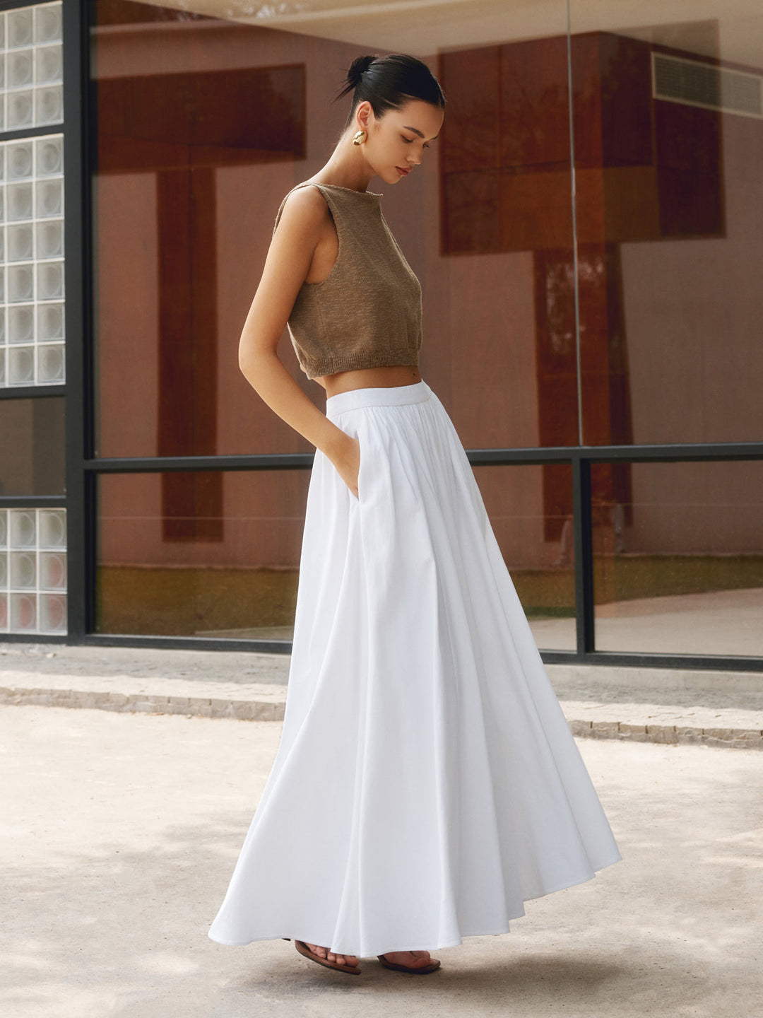 Linen Pleated Maxi Skirt  Liora Lane Boutique Skirts White / XL 65.00
