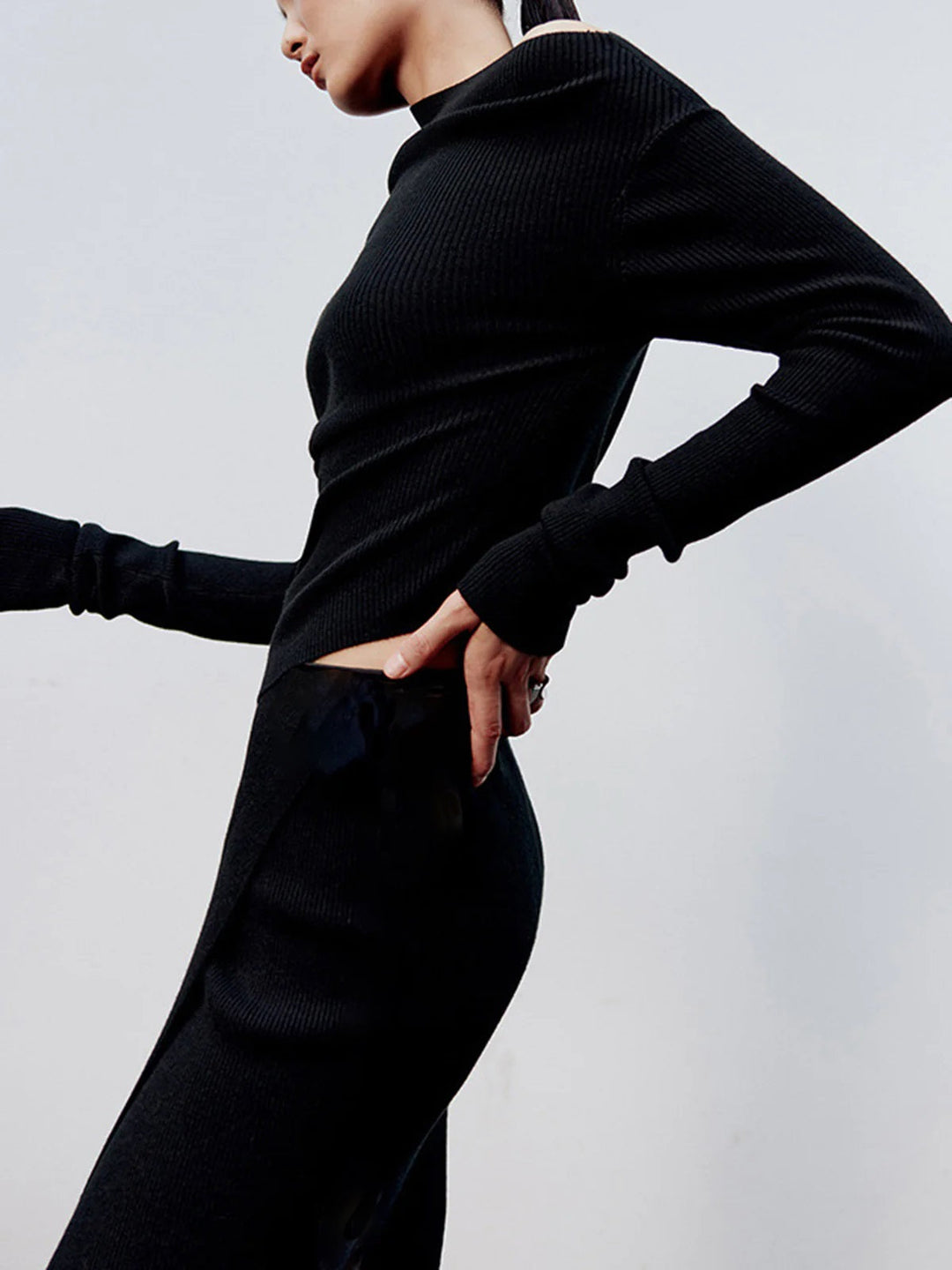 Caramel Asymmetric Neckline Long Sleeve Knit Top  Liora Lane Boutique Knit Tops