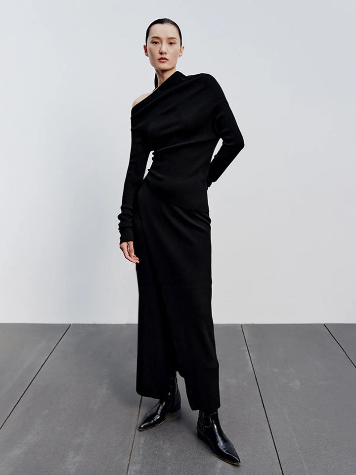 Caramel Asymmetric Neckline Long Sleeve Knit Top  Liora Lane Boutique Knit Tops