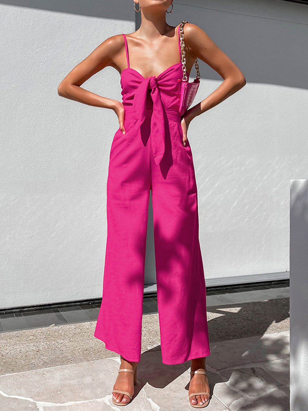 Cotton Twist Detail Jumpsuit  Liora Lane Boutique Jumpsuits Pink / XL 42.00