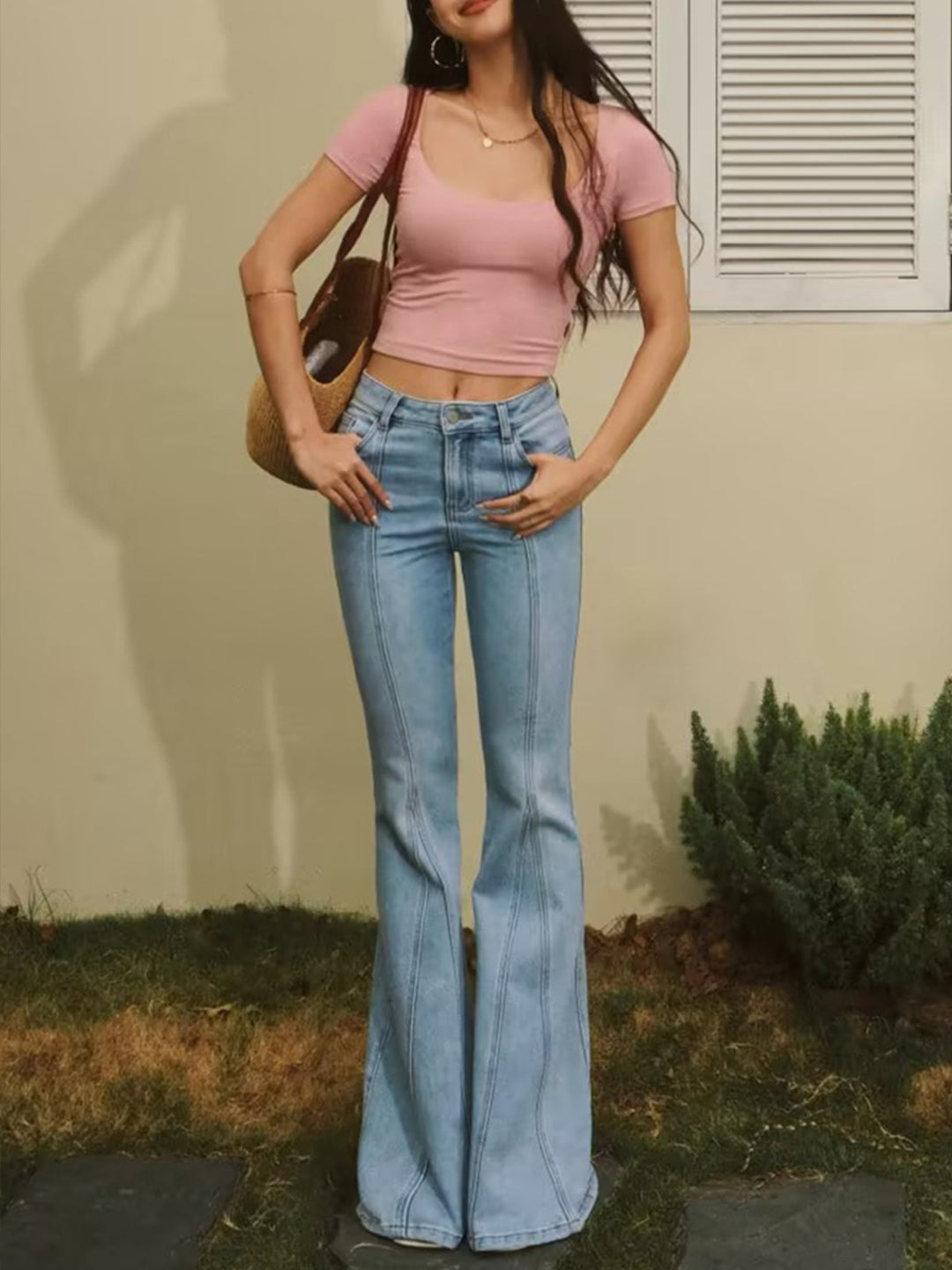 Denim Pockets Flare Jeans  Liora Lane Boutique Jeans