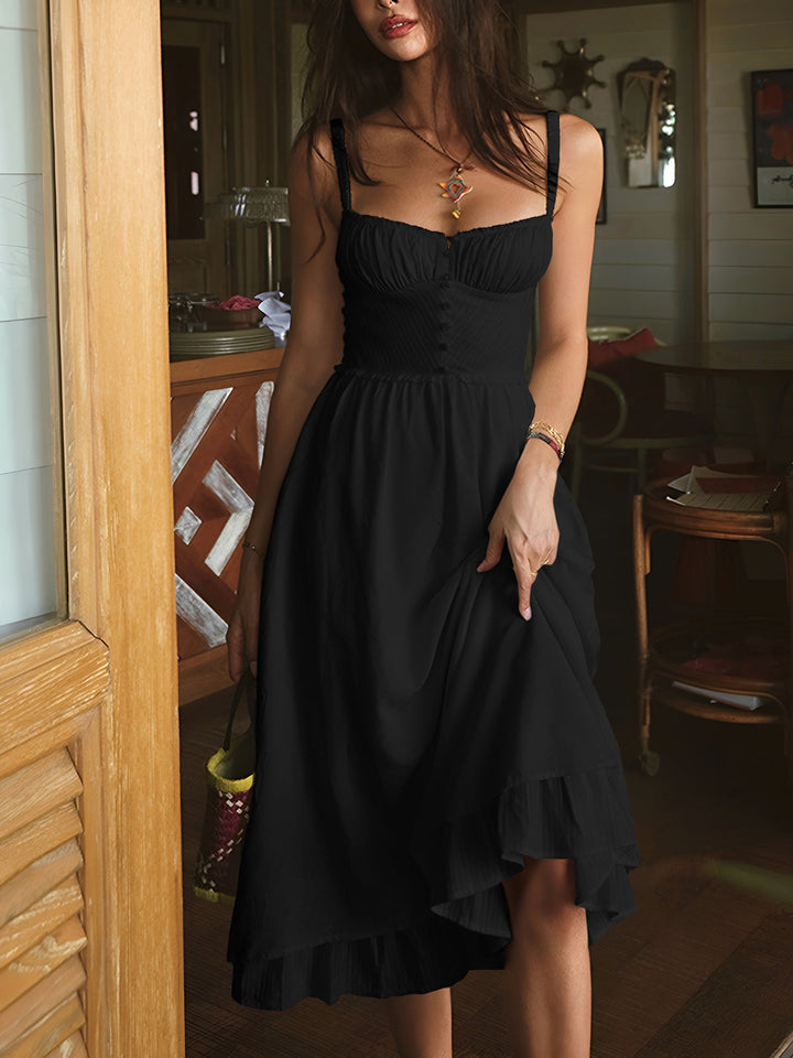 Ruffle Hem Cami Plain Midi Dress  Liora Lane Boutique Dresses Black / XL 62.00
