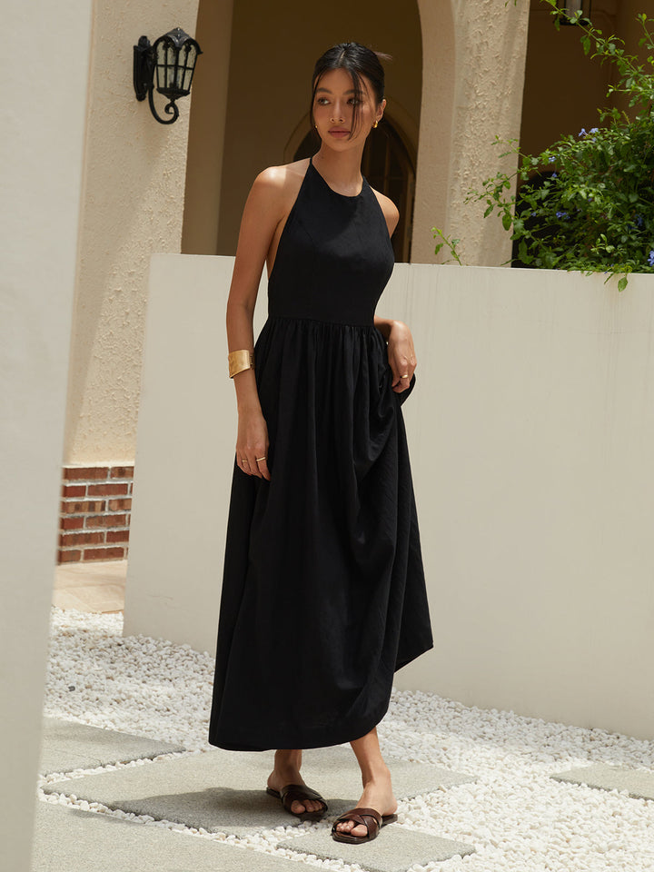 Solid Halter Long Dress  Liora Lane Boutique Dresses