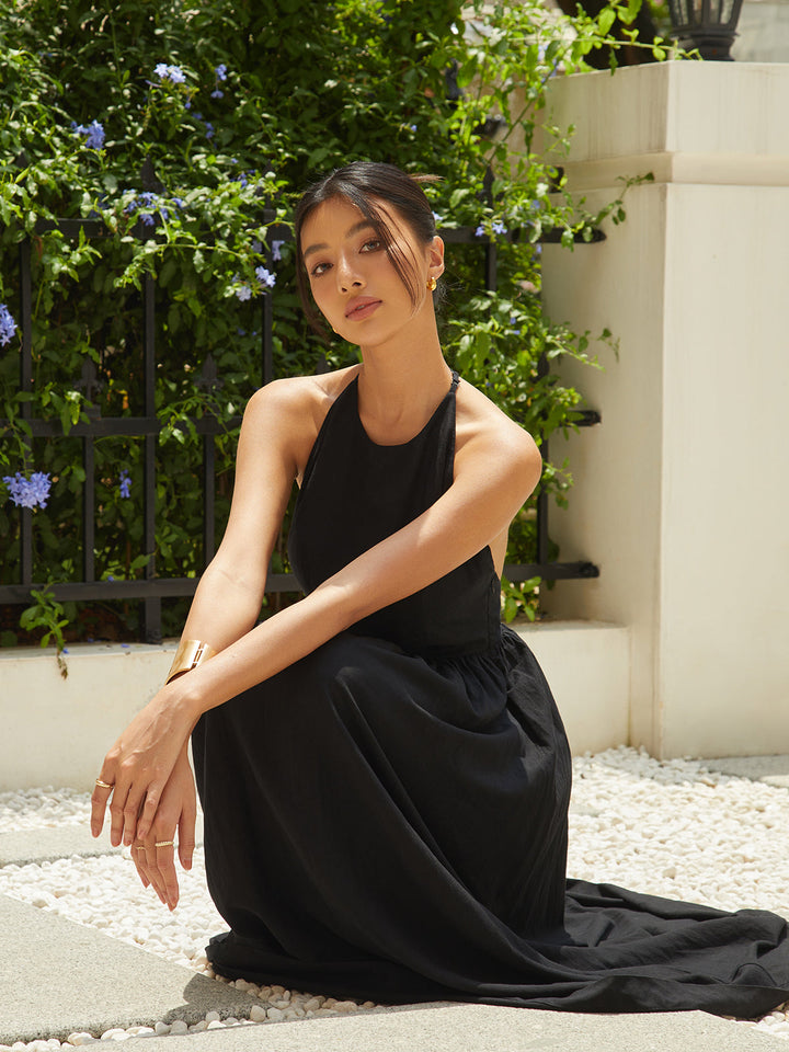 Solid Halter Long Dress  Liora Lane Boutique Dresses