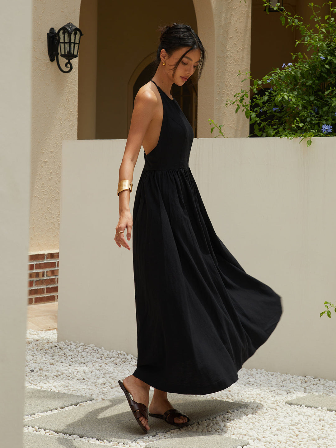 Solid Halter Long Dress  Liora Lane Boutique Dresses Black / XL 84.99