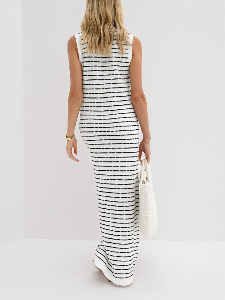 Striped Metal Button Long Sweater Dress  Liora Lane Boutique Sweater Dresses